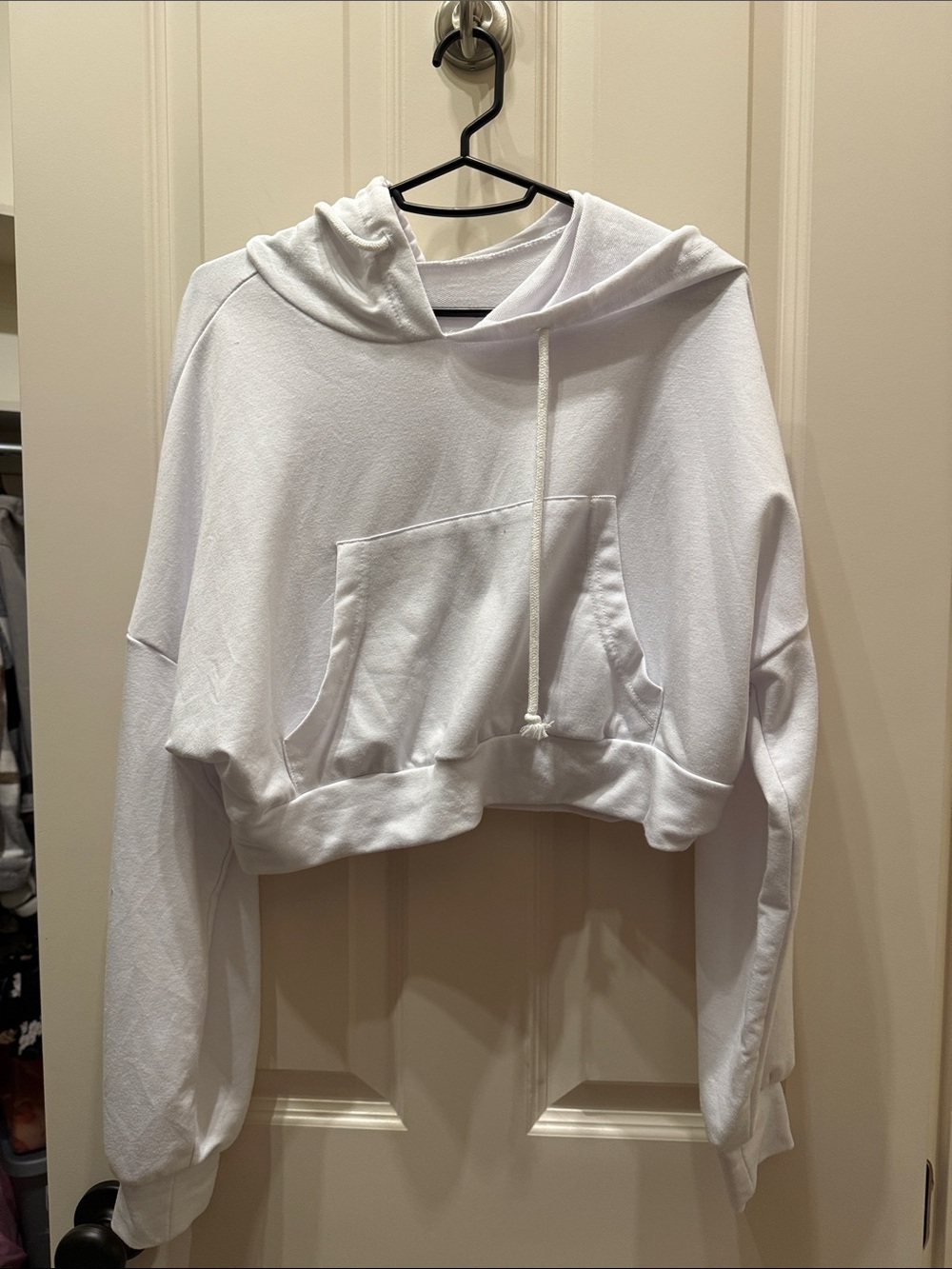 White Cropped Hoodie Sweater - Women's Lightweight Pullover